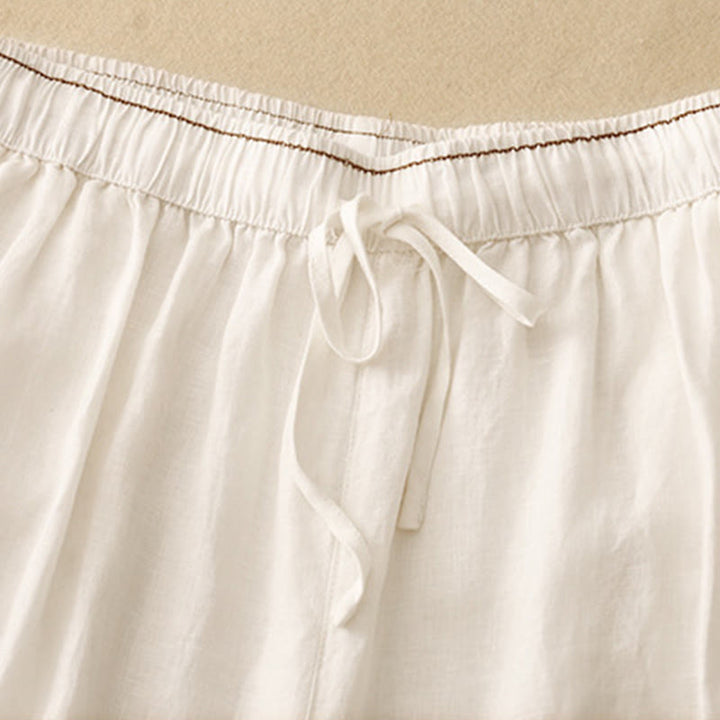 Pantalones harén de algodón y lino para mujer, informales, con pétalos bordados y Buddha Stones , de largo 7-8, con bolsillos - image 7