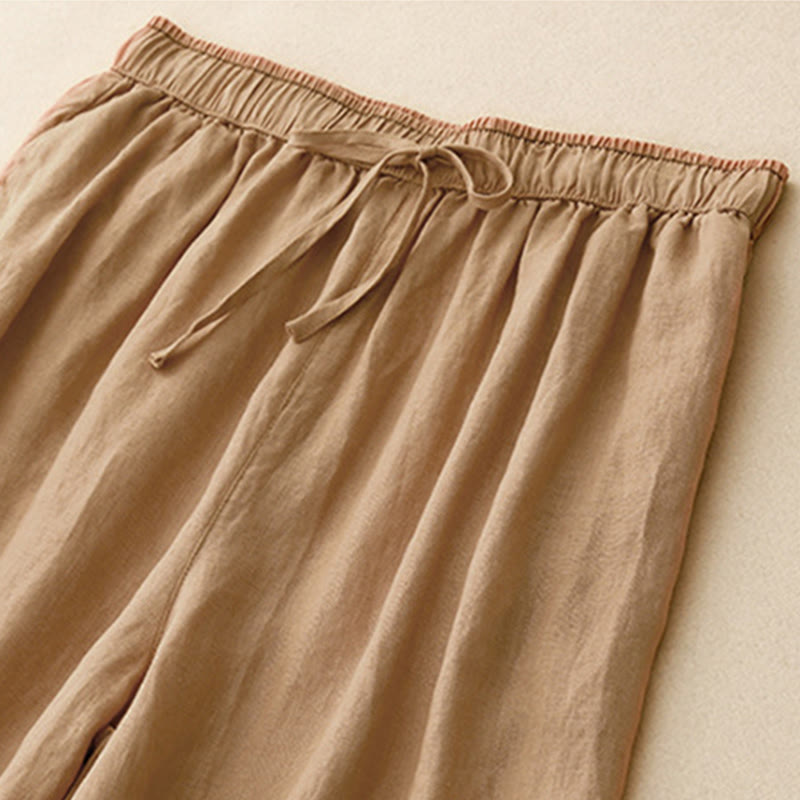 Pantalones harén de algodón y lino para mujer, informales, con pétalos bordados y Buddha Stones , de largo 7-8, con bolsillos - image 10