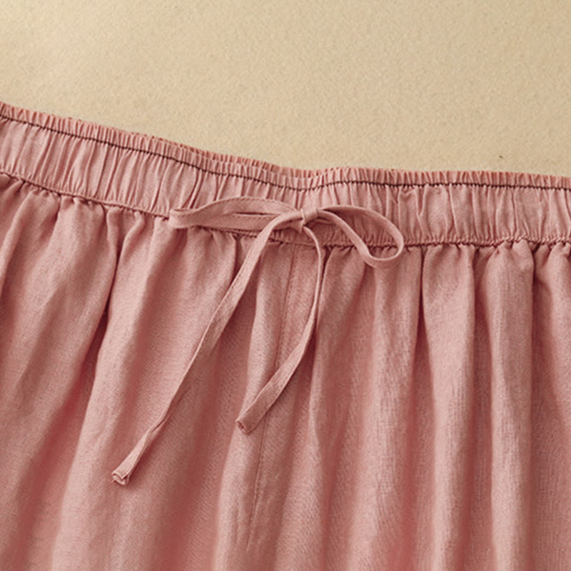 Pantalones harén de algodón y lino para mujer, informales, con pétalos bordados y Buddha Stones , de largo 7-8, con bolsillos - image 15