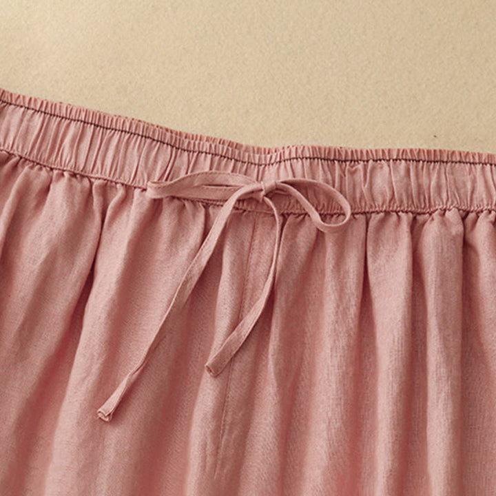 Pantalones harén de algodón y lino para mujer, informales, con pétalos bordados y Buddha Stones , de largo 7-8, con bolsillos - image 15