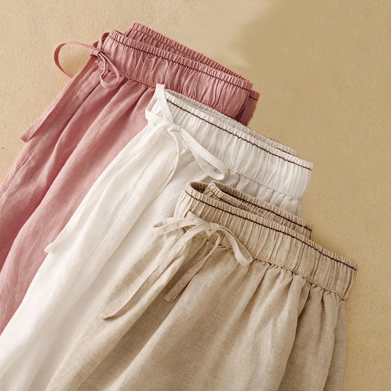 Pantalones harén de algodón y lino para mujer, informales, con pétalos bordados y Buddha Stones , de largo 7-8, con bolsillos - image 17