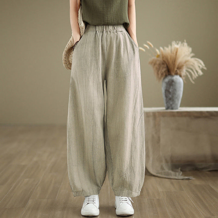 Pantalones harén casuales de lino y algodón con bolsillos para mujer de Buddha Stones - Beige - US8-10，UK/AU12-14，EU40-42 (2XL) - image 1