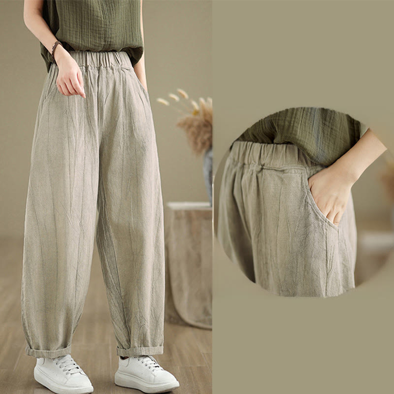 Pantalones harén casuales de lino y algodón con bolsillos para mujer de Buddha Stones - image 6
