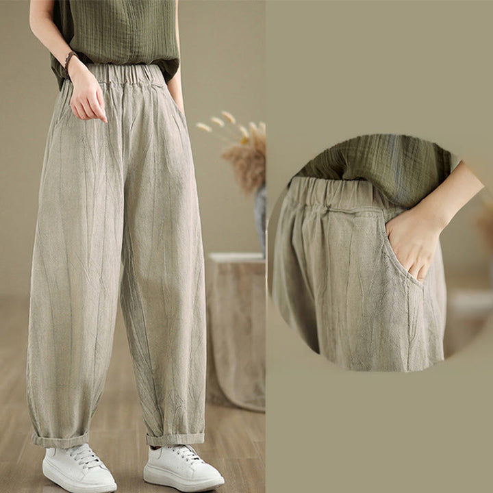 Pantalones harén casuales de lino y algodón con bolsillos para mujer de Buddha Stones - image 6