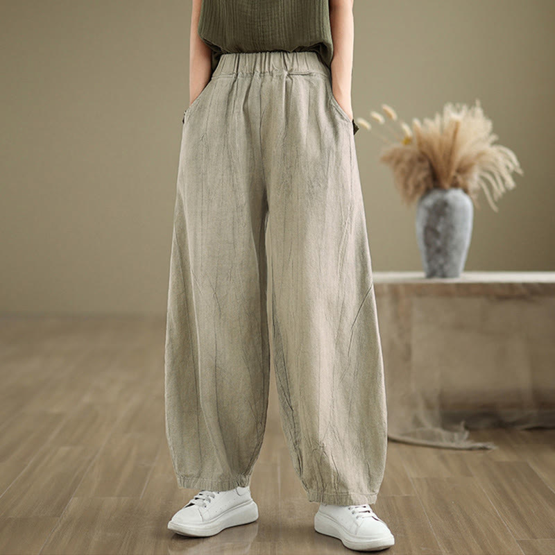Pantalones harén casuales de lino y algodón con bolsillos para mujer de Buddha Stones - image 4