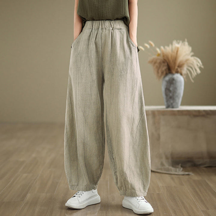 Pantalones harén casuales de lino y algodón con bolsillos para mujer de Buddha Stones - image 4
