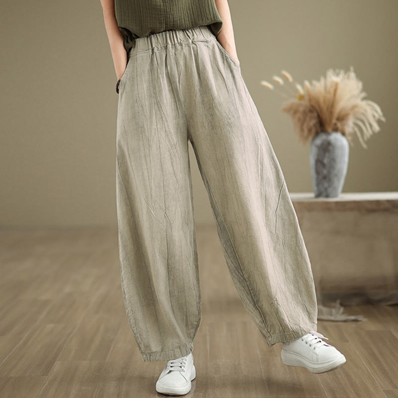 Pantalones harén casuales de lino y algodón con bolsillos para mujer de Buddha Stones - image 5