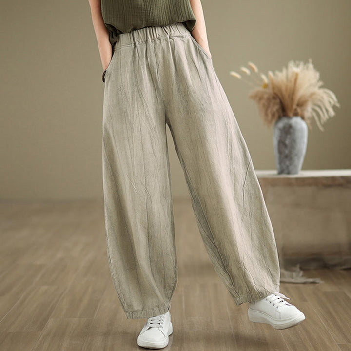 Pantalones harén casuales de lino y algodón con bolsillos para mujer de Buddha Stones - image 5