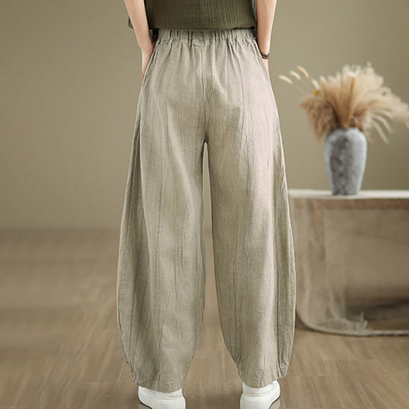 Pantalones harén casuales de lino y algodón con bolsillos para mujer de Buddha Stones - image 3