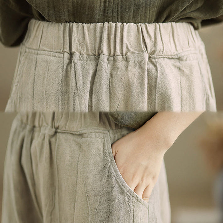 Pantalones harén casuales de lino y algodón con bolsillos para mujer de Buddha Stones - image 7
