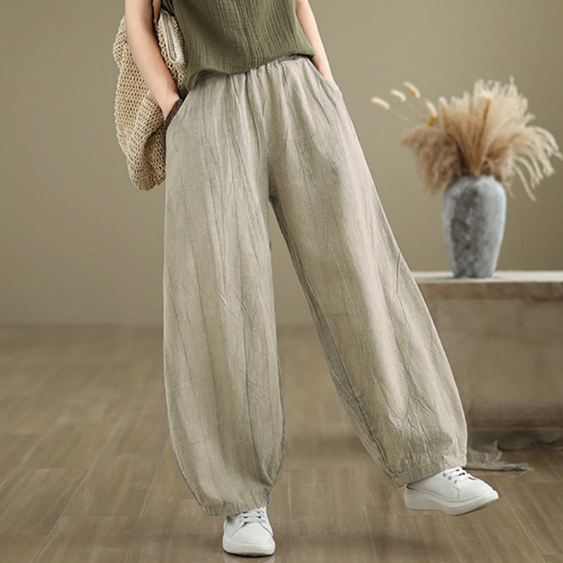 Pantalones harén casuales de lino y algodón con bolsillos para mujer de Buddha Stones - image 2