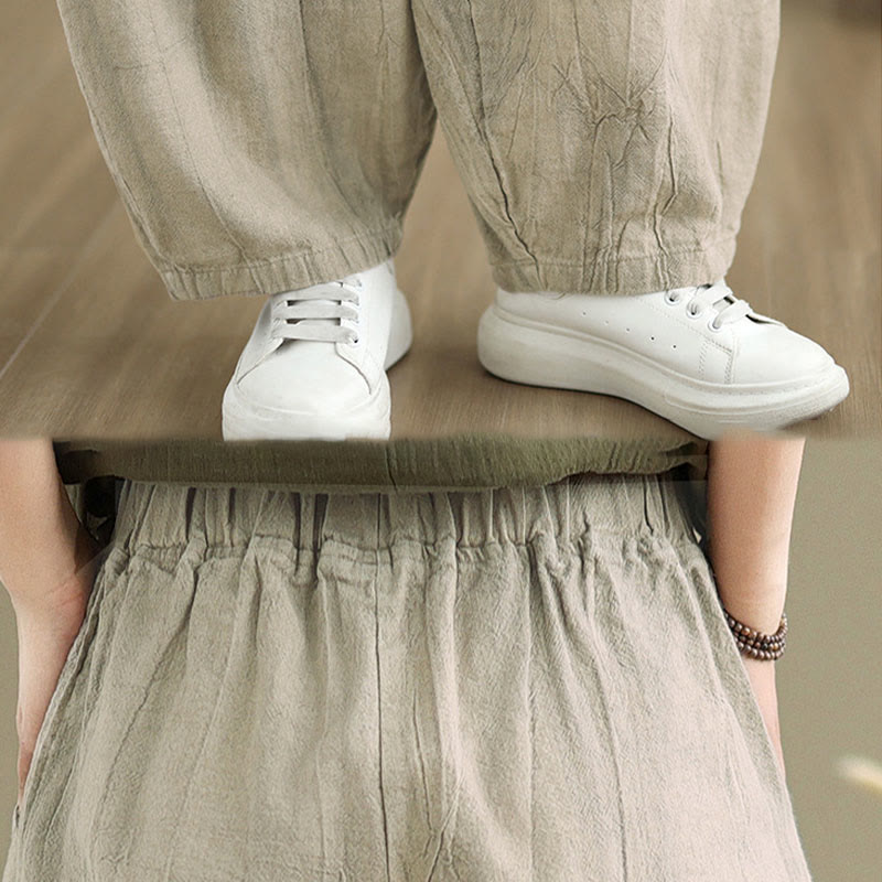 Pantalones harén casuales de lino y algodón con bolsillos para mujer de Buddha Stones - image 8