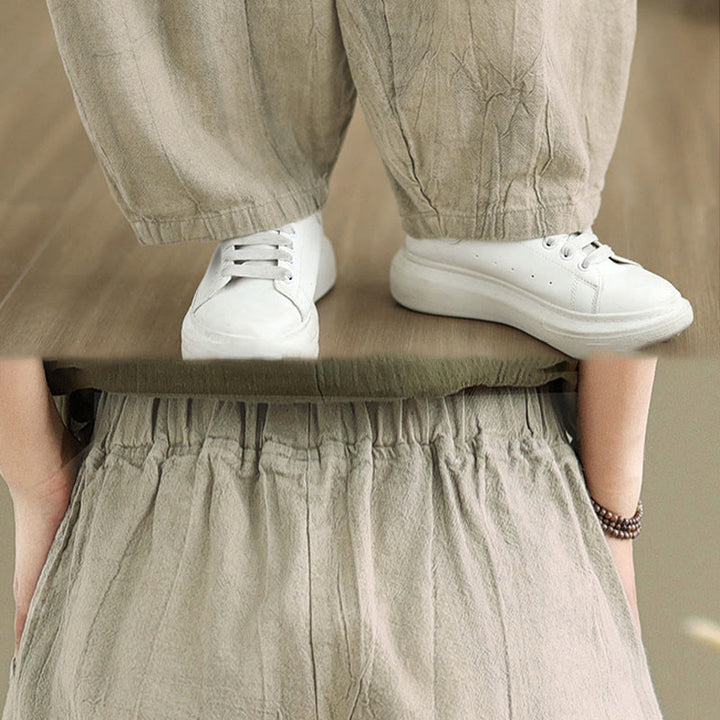 Pantalones harén casuales de lino y algodón con bolsillos para mujer de Buddha Stones - image 8
