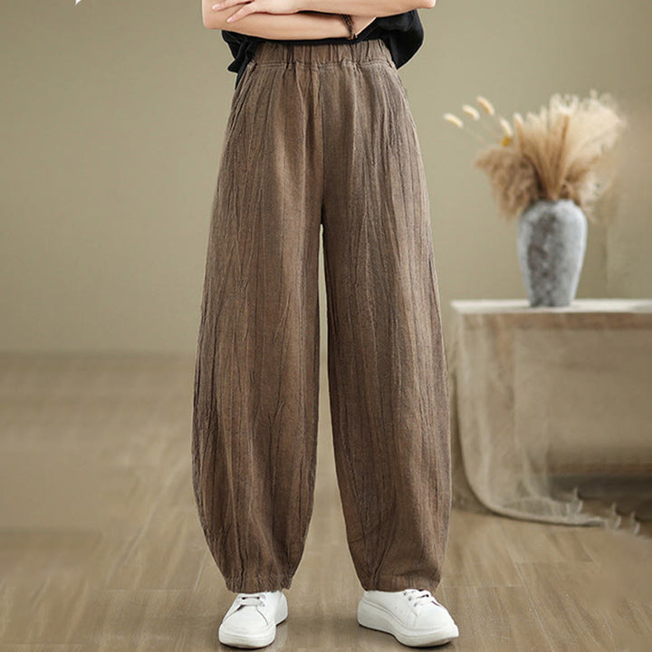 Pantalones harén casuales de lino y algodón con bolsillos para mujer de Buddha Stones - SaddleBrown - US8-10，UK/AU12-14，EU40-42 (2XL) - image 9