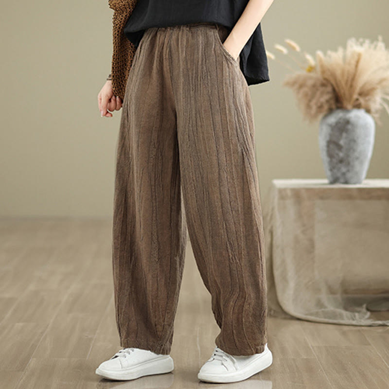 Pantalones harén casuales de lino y algodón con bolsillos para mujer de Buddha Stones - image 10