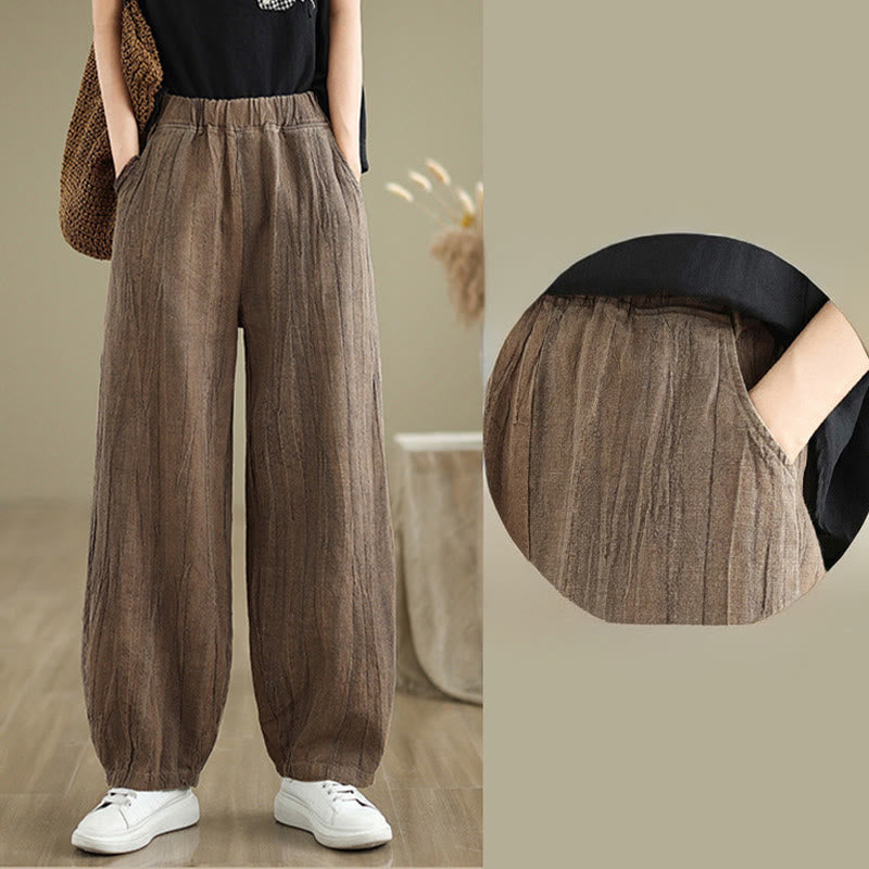 Pantalones harén casuales de lino y algodón con bolsillos para mujer de Buddha Stones - image 12