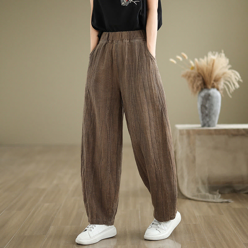 Pantalones harén casuales de lino y algodón con bolsillos para mujer de Buddha Stones - image 13