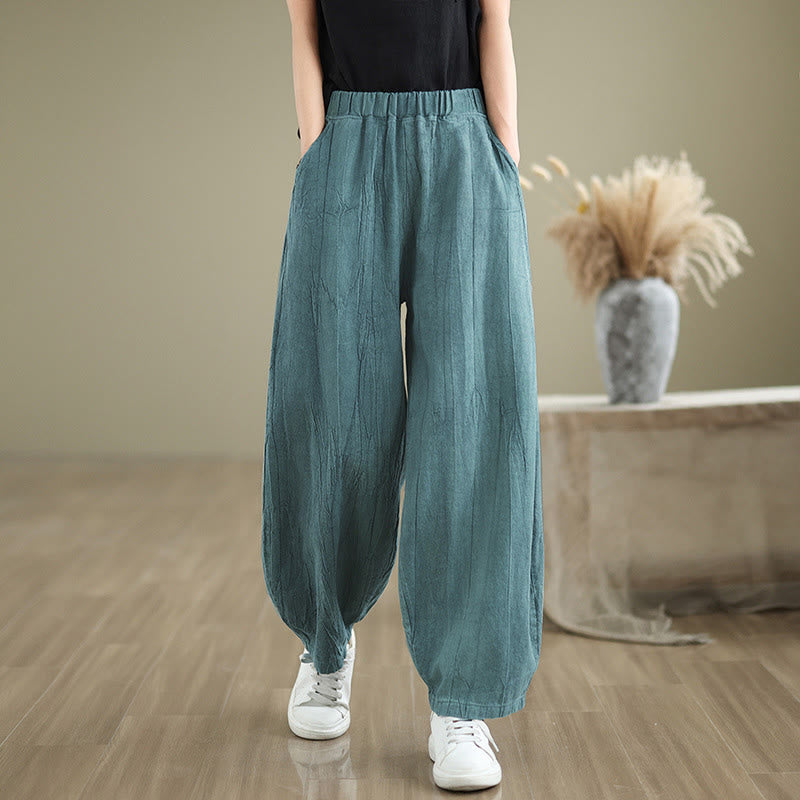Pantalones harén casuales de lino y algodón con bolsillos para mujer de Buddha Stones - Cadete Azul - US8-10，UK/AU12-14，EU40-42 (2XL) - image 14