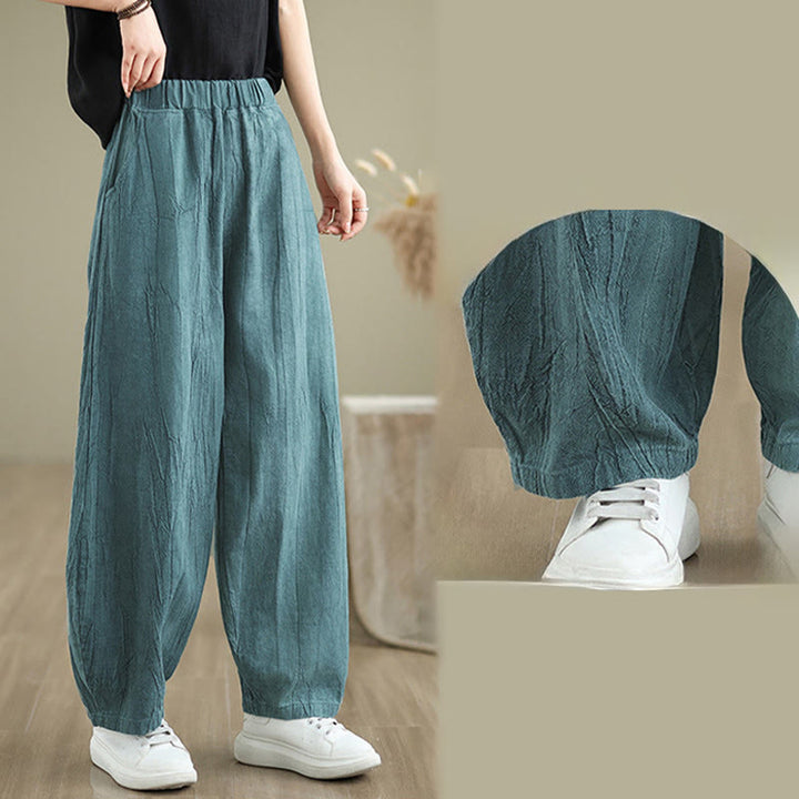 Pantalones harén casuales de lino y algodón con bolsillos para mujer de Buddha Stones - image 18
