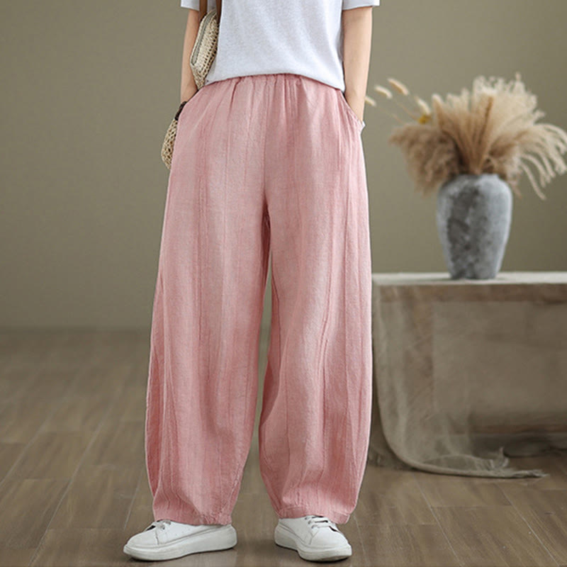 Pantalones harén casuales de lino y algodón con bolsillos para mujer de Buddha Stones - image 22