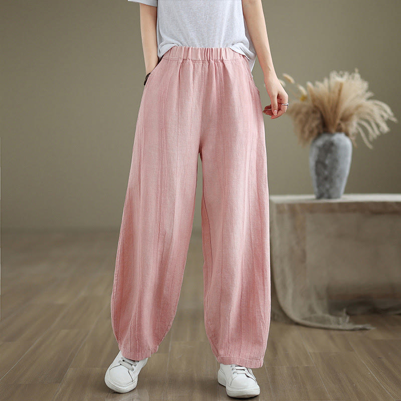 Pantalones harén casuales de lino y algodón con bolsillos para mujer de Buddha Stones - image 24