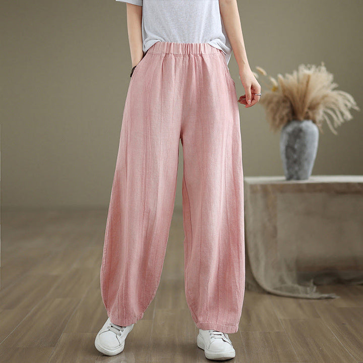 Pantalones harén casuales de lino y algodón con bolsillos para mujer de Buddha Stones - image 24