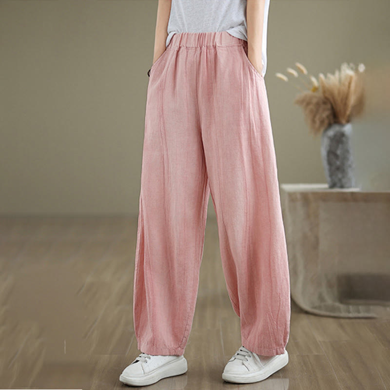 Pantalones harén casuales de lino y algodón con bolsillos para mujer de Buddha Stones - Rosa - US8-10，UK/AU12-14，EU40-42 (2XL) - image 20