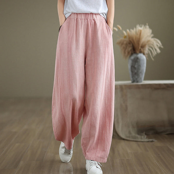 Pantalones harén casuales de lino y algodón con bolsillos para mujer de Buddha Stones - image 25