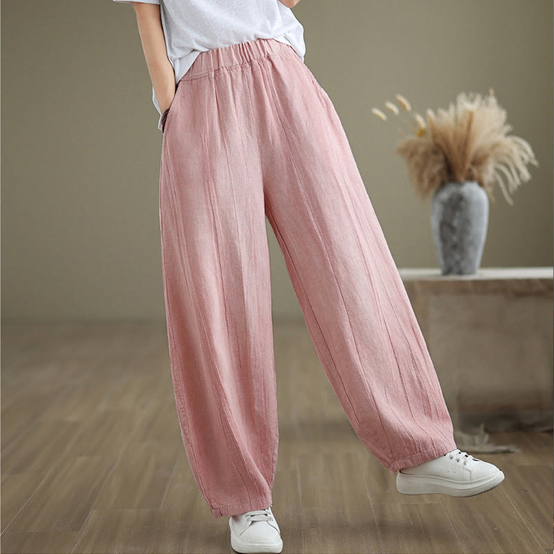 Pantalones harén casuales de lino y algodón con bolsillos para mujer de Buddha Stones - image 23