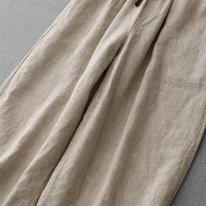 Pantalones casuales de lino y algodón con bolsillos para mujer, con diseño sencillo y cordón , de Buddha Stones. - image 10