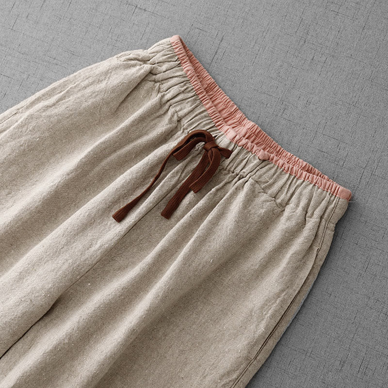 Pantalones casuales de lino y algodón con bolsillos para mujer, con diseño sencillo y cordón , de Buddha Stones. - image 3