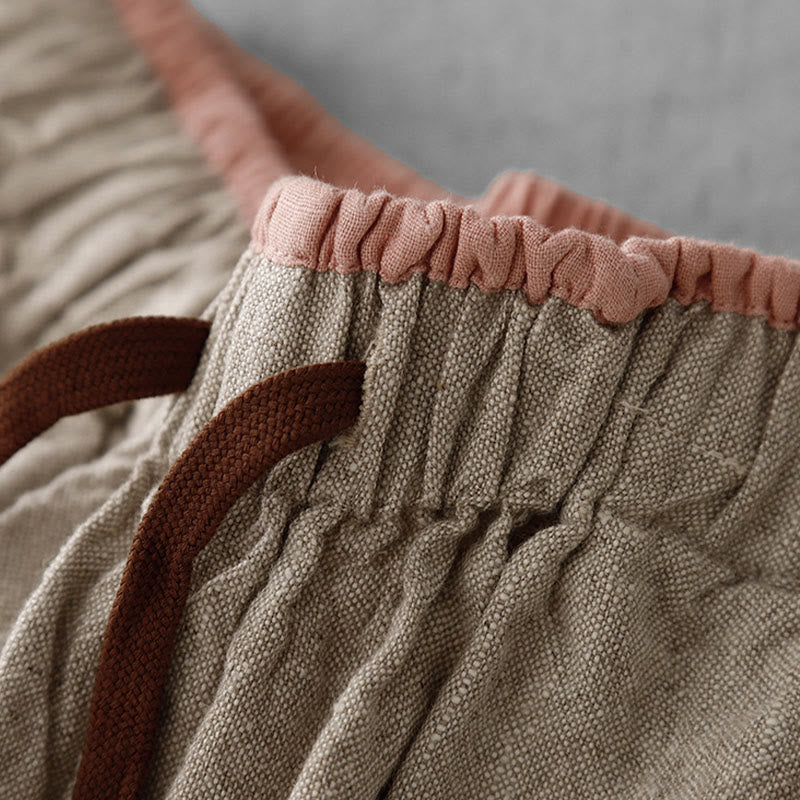 Pantalones casuales de lino y algodón con bolsillos para mujer, con diseño sencillo y cordón , de Buddha Stones. - image 6