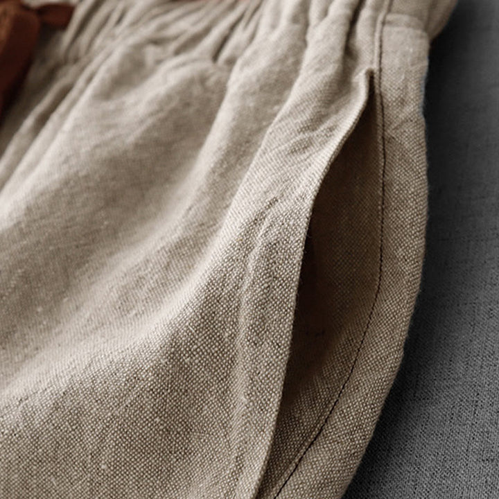 Pantalones casuales de lino y algodón con bolsillos para mujer, con diseño sencillo y cordón , de Buddha Stones. - image 9