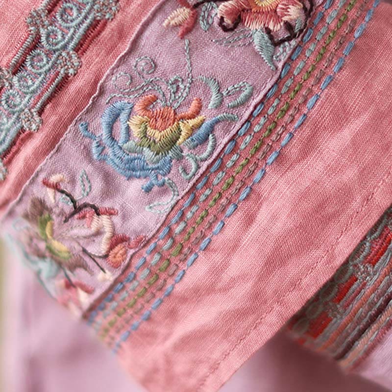 Camisa de lino y algodón para mujer con botones inclinados y bordados con Buddha Stones - image 9