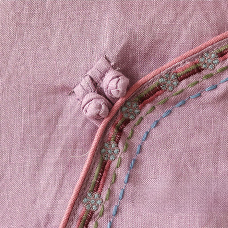 Camisa de lino y algodón para mujer con botones inclinados y bordados con Buddha Stones - image 10