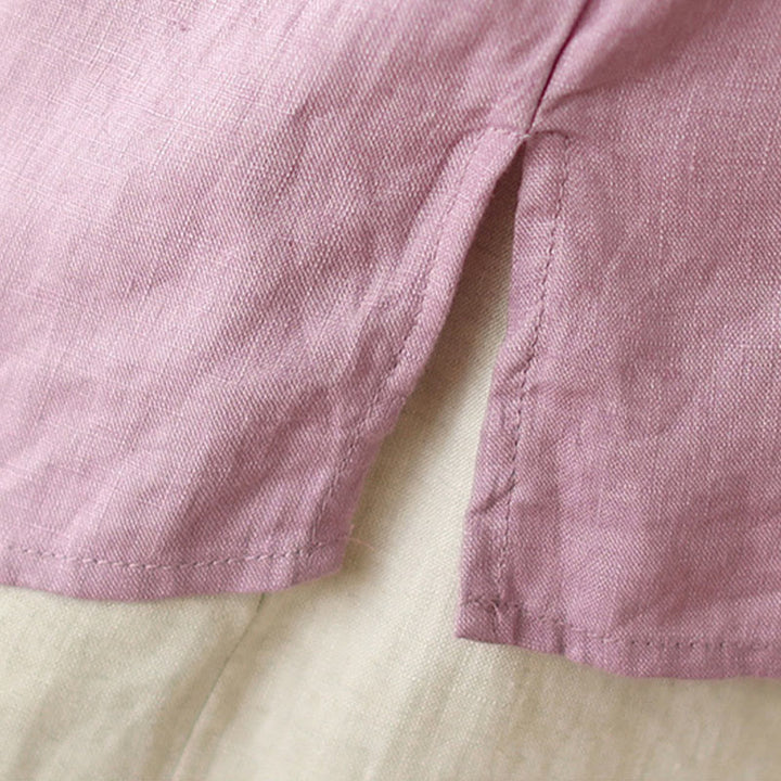 Camisa de lino y algodón para mujer con botones inclinados y bordados con Buddha Stones - image 10