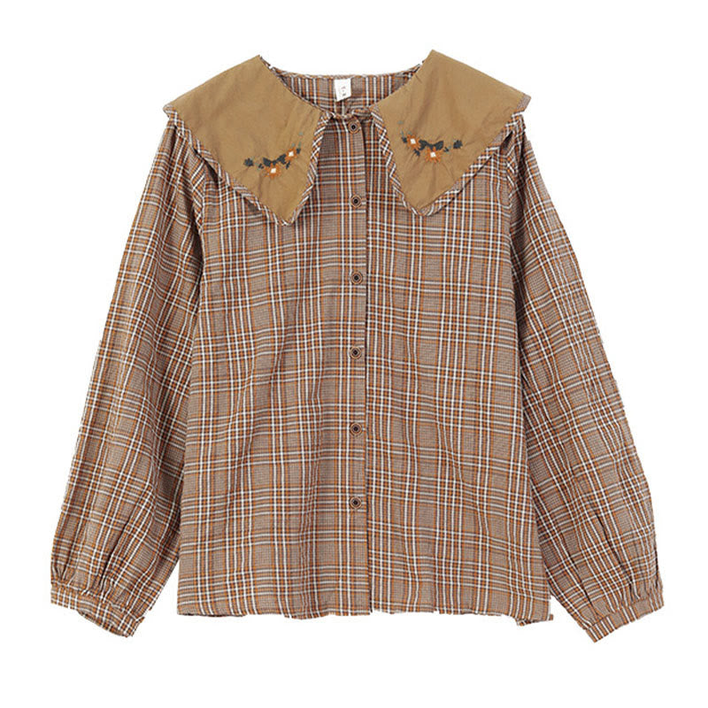 Camisa de algodón para mujer con estampado a cuadros y Buddha Stones - image 1