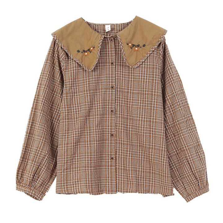 Camisa de algodón para mujer con estampado a cuadros y Buddha Stones - image 1