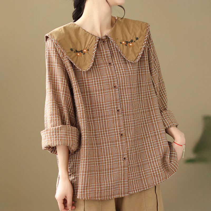 Camisa de algodón para mujer con estampado a cuadros y Buddha Stones - image 3