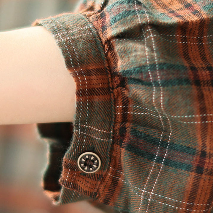 Camisa de algodón para mujer con estampado a cuadros y Buddha Stones - image 15