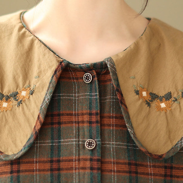 Camisa de algodón para mujer con estampado a cuadros y Buddha Stones - image 12