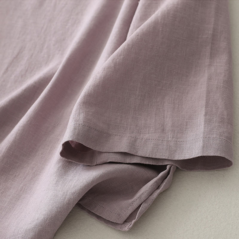 Camisa de lino y algodón con botones inclinados y diseño de Buddha Stones para mujer - image 4