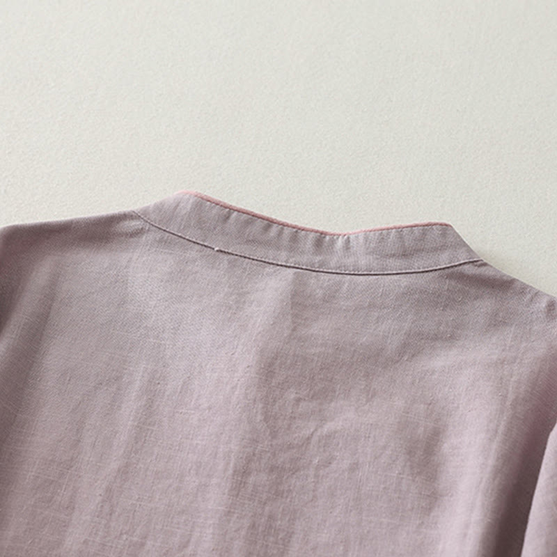 Camisa de lino y algodón con botones inclinados y diseño de Buddha Stones para mujer - image 5