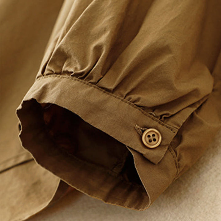 Chaqueta de pana de algodón con cuello alto y diseño liso de Buddha Stones para mujer - image 2