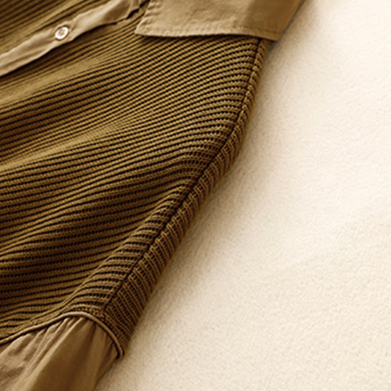 Chaqueta de pana de algodón con cuello alto y diseño liso de Buddha Stones para mujer - image 4