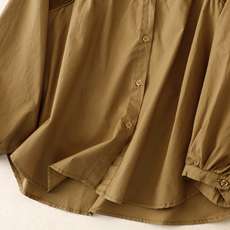 Chaqueta de pana de algodón con cuello alto y diseño liso de Buddha Stones para mujer - image 3