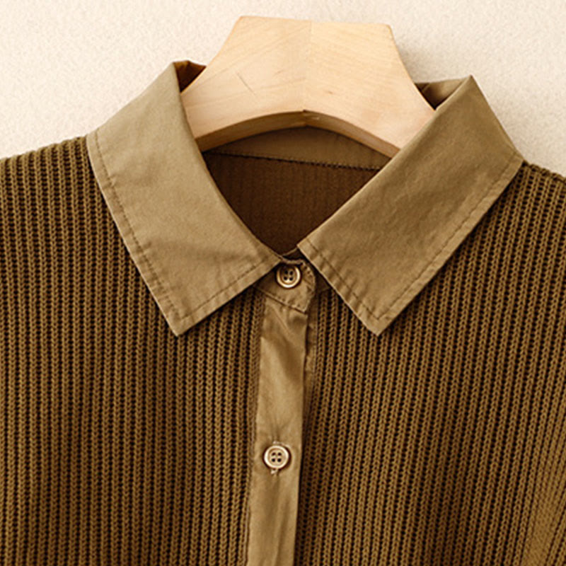 Chaqueta de pana de algodón con cuello alto y diseño liso de Buddha Stones para mujer - image 1