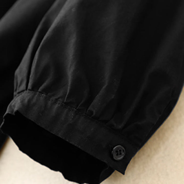 Chaqueta de pana de algodón con cuello alto y diseño liso de Buddha Stones para mujer - image 8