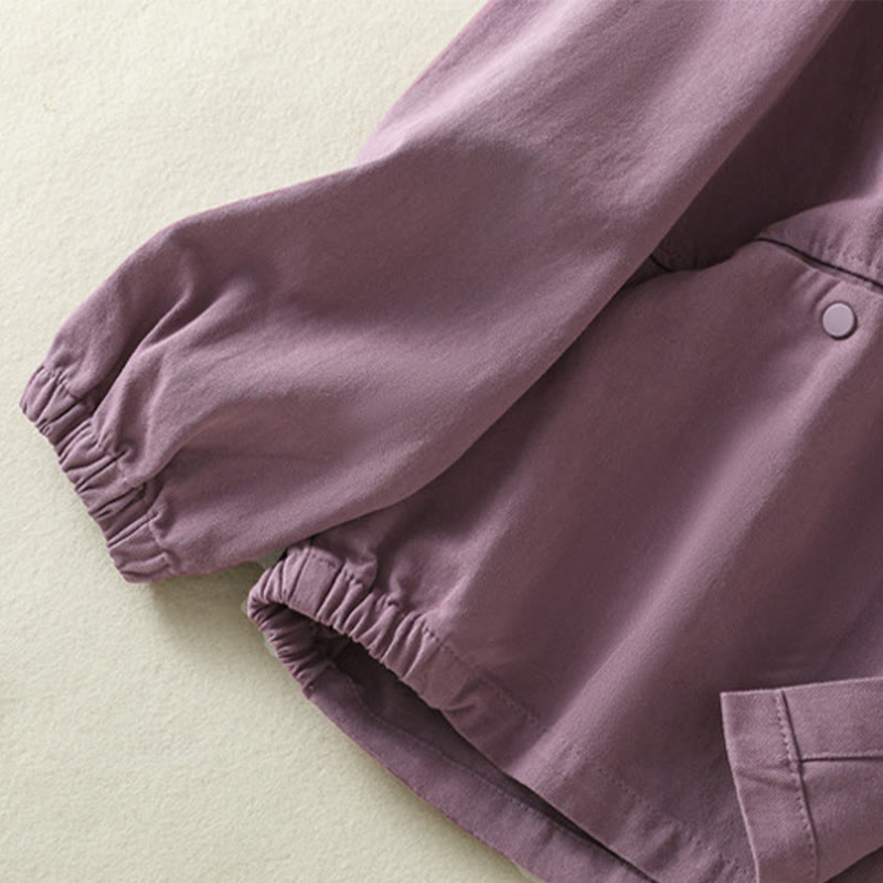 Chaqueta de algodón con cuello alto y diseño de botones lisos de Buddha Stones para mujer - image 7