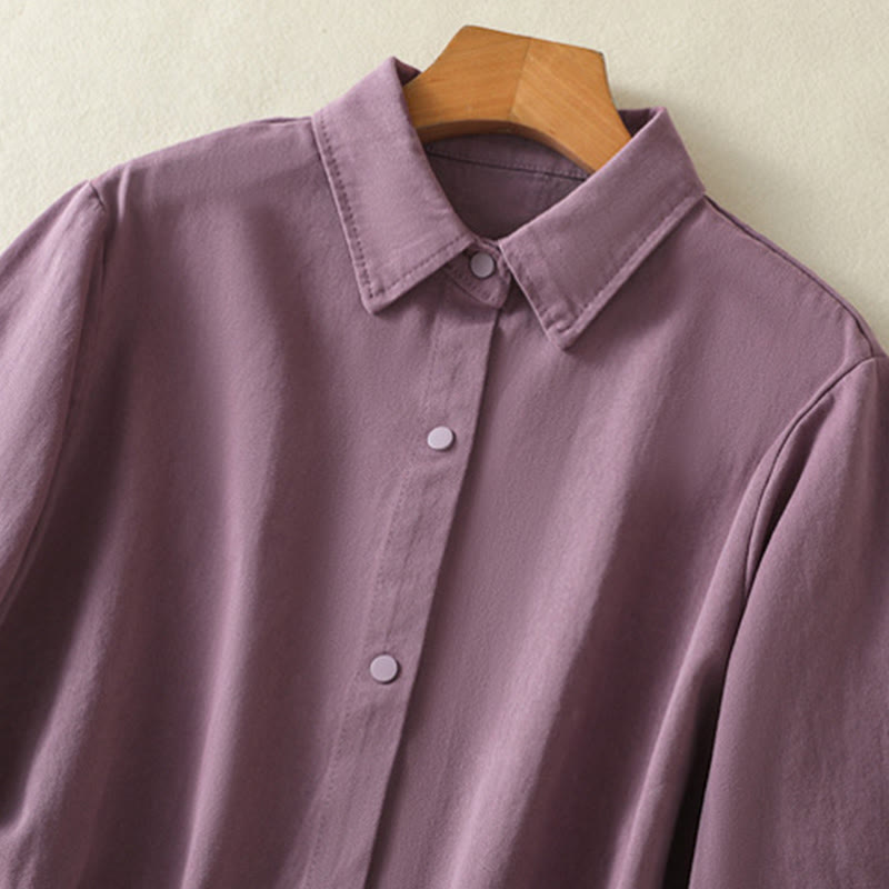 Chaqueta de algodón con cuello alto y diseño de botones lisos de Buddha Stones para mujer - image 2